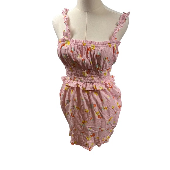 BP dress womens small Mini‎ Floral Print Ruffle Trim Sleeveless Pink - Picture 1 of 7